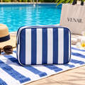 No MOQ XL Makeup Bag with Tassel Zipper Puller Women Wedding Gift Striped Toiletry Bag Nylon Cosmetic Bags Girls Pouch Organizer