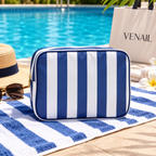 No MOQ XL Makeup Bag with Tassel Zipper Puller Women Wedding Gift Striped Toiletry Bag Nylon Cosmetic Bags Girls Pouch Organizer