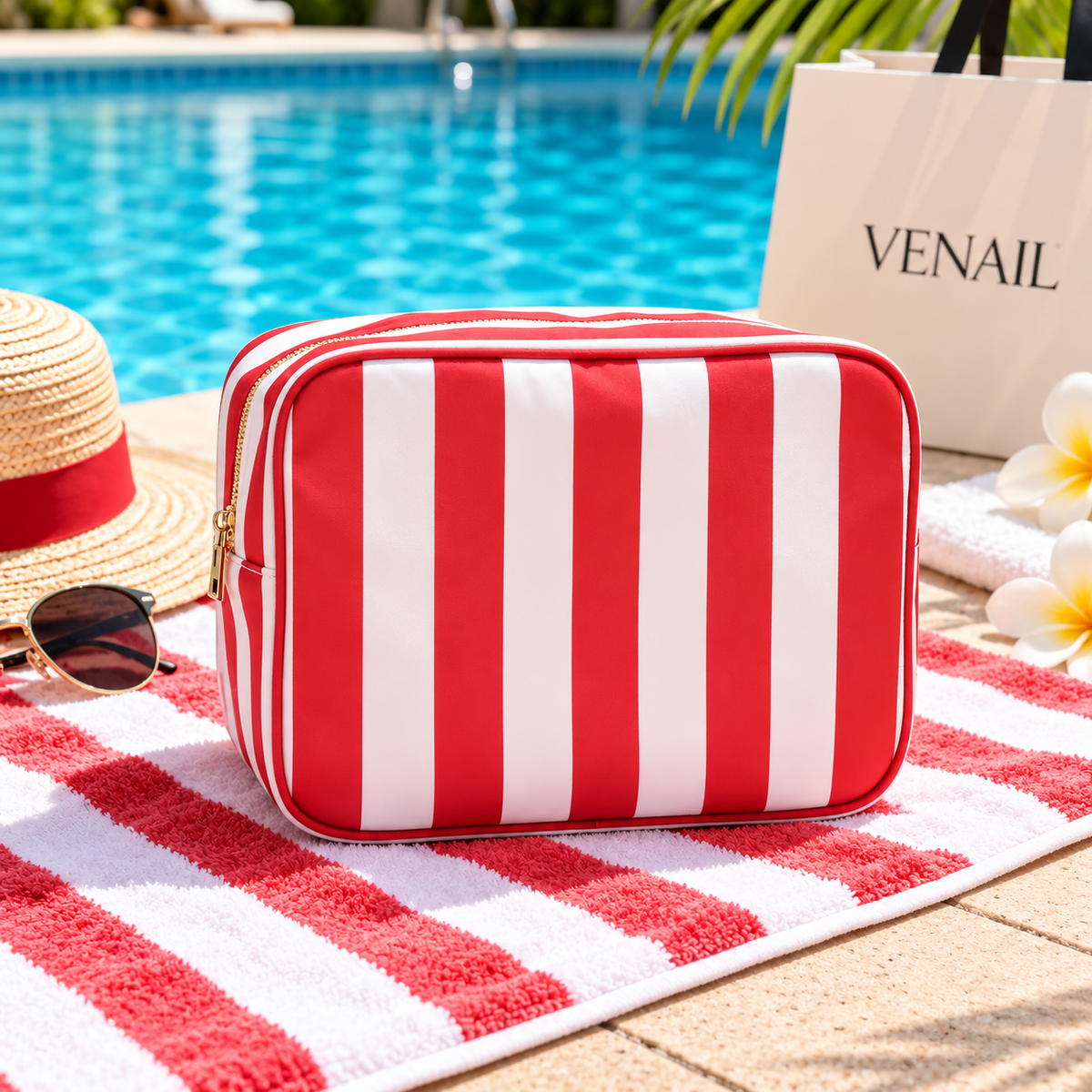 No MOQ XL Makeup Bag with Tassel Zipper Puller Women Wedding Gift Striped Toiletry Bag Nylon Cosmetic Bags Girls Pouch Organizer