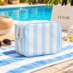 No MOQ XL Makeup Bag with Tassel Zipper Puller Women Wedding Gift Striped Toiletry Bag Nylon Cosmetic Bags Girls Pouch Organizer