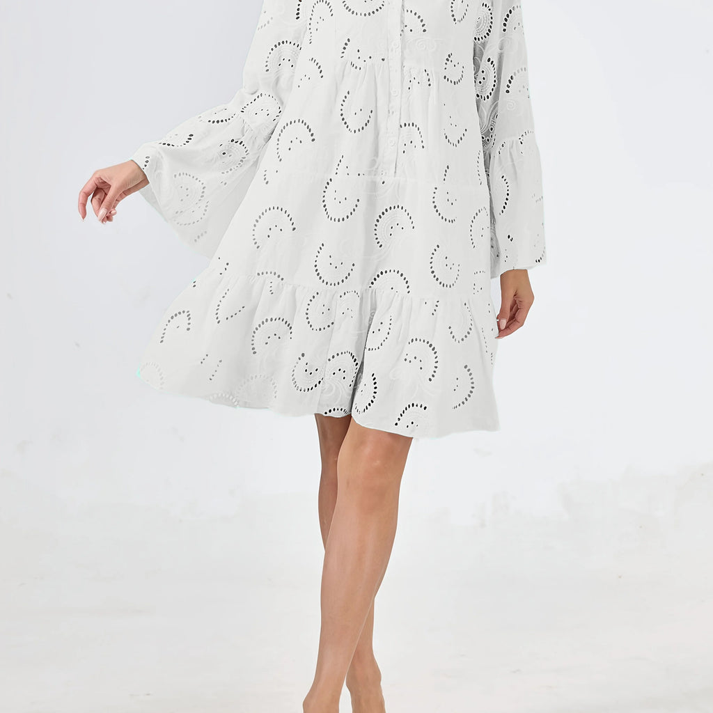 Women's Flare Sleeve V-Neck A-Line Casual Natural Spring Breathable Tunic Dress