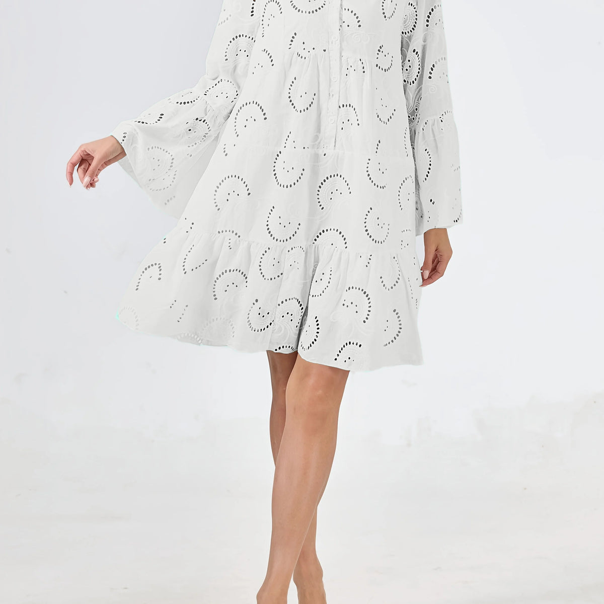 Women's Flare Sleeve V-Neck A-Line Casual Natural Spring Breathable Tunic Dress