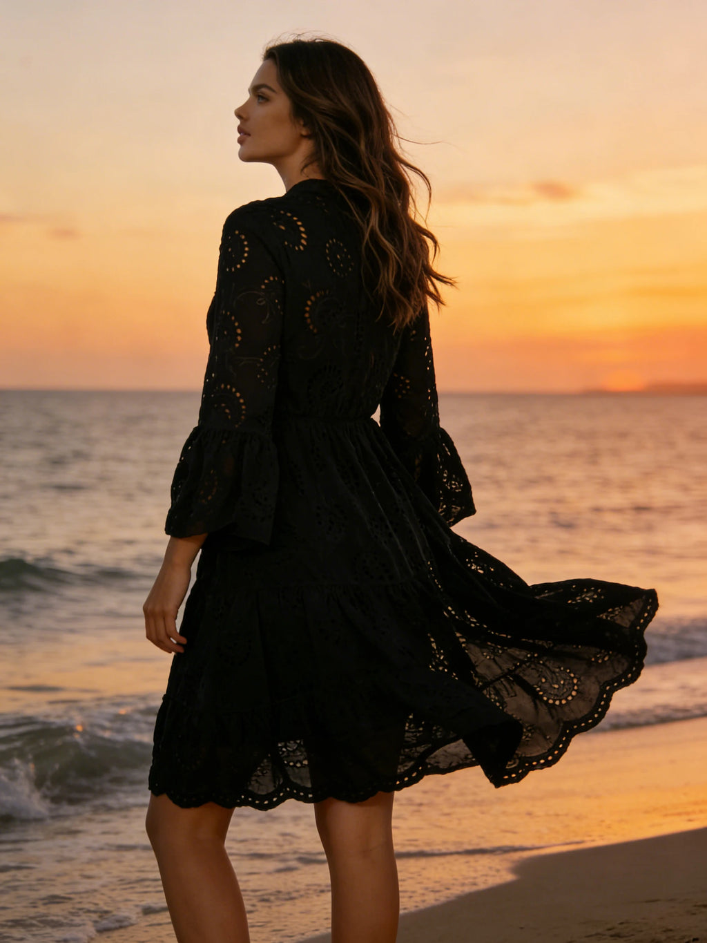 Women's Flare Sleeve V-Neck A-Line Casual Natural Spring Breathable Tunic Dress