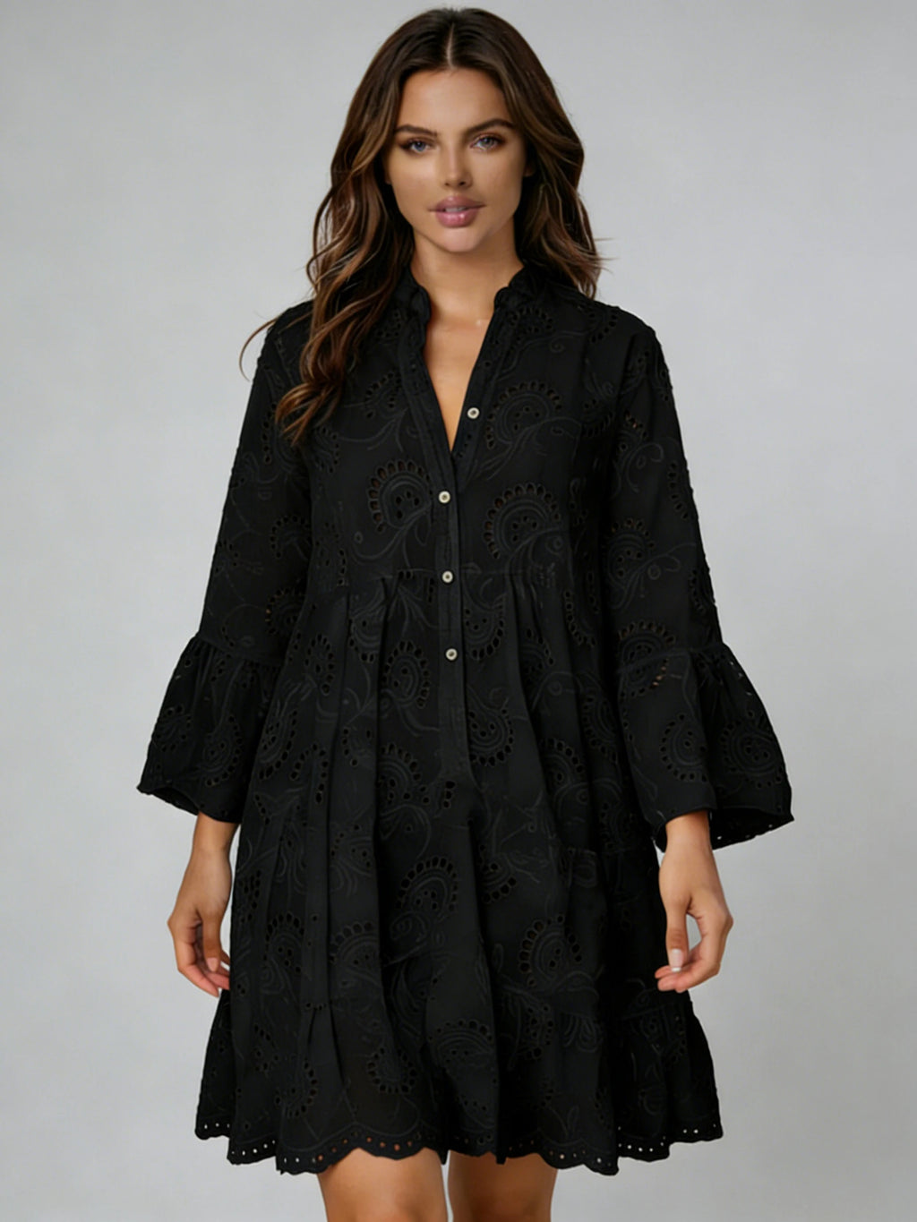 Women's Flare Sleeve V-Neck A-Line Casual Natural Spring Breathable Tunic Dress